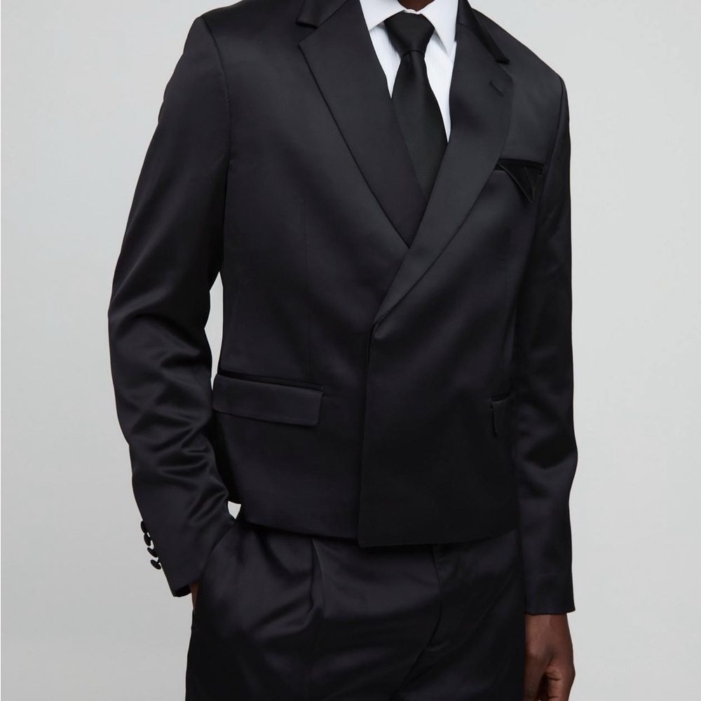 Black Satin Tailored Pants and Box Suit